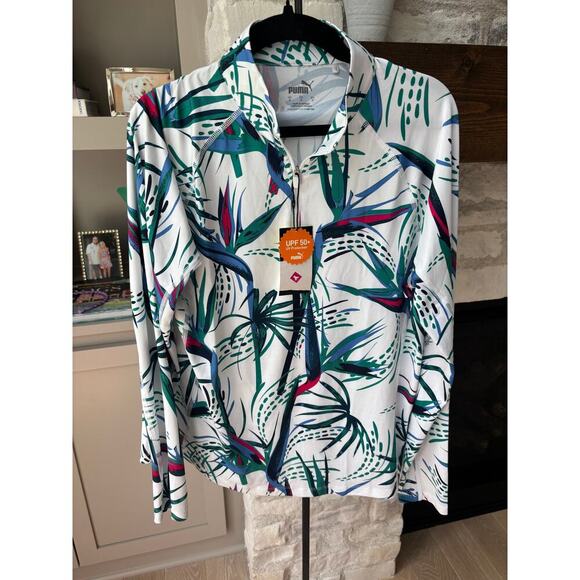 PUMA Women's Floral Birds of Paradise YOU-V 1/4 Zip Pull Over Size M - Picture 4 of 7